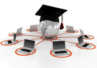 Image: Globe with cap and tassel with laptops surrounding it - DigitalGenetics - Fotolia